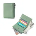 Petit portefeuille compact en cuir véritable vert sauge pour femmes avec fentes - Vert clair