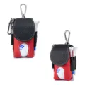 Tragbare Golfballtasche aus genarbtem Leder in Rot und Schwarz mit Metallclip und Golf-Tees - Hellrot mit Schwarz