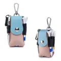 Tragbare Golfballtasche aus echtem Leder in Rosa und Blau mit Tees und Gürtelclip - Hellrosa Mit Hellblau