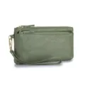 Pochette bracelet en cuir véritable vert olive avec fermeture éclair double de qualité - Pochette Grande Capacité Motif Lychee (SL-017) / Vert olive