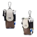 Premium Golf-Zubehörtasche aus braunem Leder mit Teeschlaufen aus zwei Winkeln - Taubengrau Mit Cremeweiß