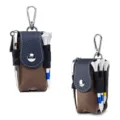 Golfballtasche aus echtem Leder in Marineblau und Braun mit Metallclip und weißen Tees - Taubengrau Mit Königsblau