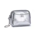 Chic silver coin purse with crackle leather texture, featuring a secure keychain - Silver