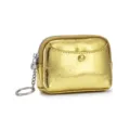 Mini gold cracked texture coin purse with metal keychain and front snap pocket - Gold