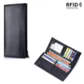 Schlanke schwarze Leder-Herrenbrieftasche mit RFID-Schutz und vielen Kartenfächern - Schwarz