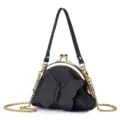 Élégant mini porte-monnaie en cuir noir avec papillon et fermoir à baiser doré - 仅包袋 (不含链条) / Noir