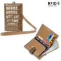 Genuine leather passport holder with crocodile pattern and RFID protection in brown - Mocha Brown