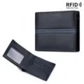 Classic black men's leather bifold wallet with RFID protection and striped detail - No Logo Style / Gift Box Not Included / Black
