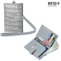 Silver crocodile leather neck passport holder with RFID blocking and card slots - Pearl Grey