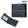 Classic black men's bifold wallet with RFID protection and top layer cowhide leather - Logo Print Style / Gift Box Not Included / Black