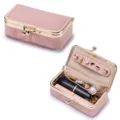 Elegant mini pink leather jewelry box with gold clasp for rings and lipstick storage - Pink