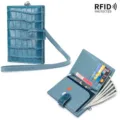 Blue crocodile embossed leather passport holder with RFID protection and neck strap - Storm Blue