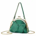 Mini porte-monnaie en cuir véritable vert avec décor papillon et fermoir à clip - 仅包袋 (不含链条) / Vert