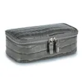 Large capacity grey crocodile embossed leather cosmetic bag with double silver zippers - Grey (Crocodile Pattern)
