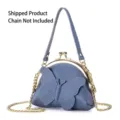 Mini porte-monnaie en cuir de vachette bleu avec papillon et fermoir baiser doré - 仅包袋 (不含链条) / Bleu Denim