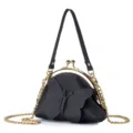 Petit porte-monnaie en cuir noir avec applique papillon et bandoulière chaîne - Ensemble Pendentif Et Chaîne / Noir