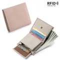 Compact pink pebble grain leather bi-fold wallet for women with RFID protection SKU - Light Pink with Milkshake White