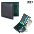 Klassisches Herren-Bifold-Portemonnaie aus echtem Leder mit RFID-Schutz in Schwarz-Grün - Schwarz mit Dunkelgrün