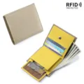 Slim bifold genuine leather wallet with RFID protection and coin pocket - Elephant Gray and Lemon Yellow