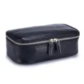 Elegant black pebbled leather travel makeup and toiletry bag featuring silver dual zippers - Vegetable Tanned Leather Style / Smoke Black (Vegetable Tanned Leather)