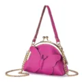 Mini porte-monnaie en cuir de vachette magenta avec papillon et chaîne dorée - Ensemble Pendentif Et Chaîne / Rose rouge