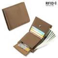 Ultra-slim brown genuine leather bifold wallet for women with RFID blocking technology - Dove Gray