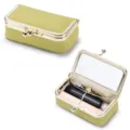 Tragbare hellgrüne Lippenstift-Tasche aus Leder und kleiner Schmuck-Organizer Box - Zitronengelb (Litschimuster)