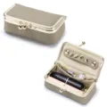 Elegant khaki genuine leather mini jewelry and lipstick travel case with golden clasp - Elephant Gray