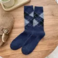 Kuschelige dicke Argyle Wolle Damensocken Winter warm College Stil Socken Damen - Einheitsgröße (33-40) / Marineblau