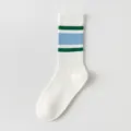 Dames sport antislip sokken gestreepte boord siliconen yoga pilates wit middellang sokken - Eén maat / Groenblauwe brede strepen