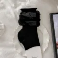 Black sheer stirrup socks, breathable solid color stackable leg warmers for women. - One Size (35-40) / Black