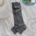 Korean style grey stirrup socks for women, thin summer knit footless leg warmers. - One Size (35-40) / Dark Gray