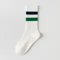 Dames Twee-Streep Anti-Slip Yoga Pilates Middelhoge Buis Sportsokken in Wit - Eén maat / Blauwgroene twee strepen