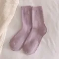 Cozy light purple fuzzy wool mid-calf socks for women with a soft warm texture - One Size (EU 33-40) / Light Purple