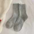 Warm grey wool crew socks for women featuring a soft fuzzy texture for winter comfort - One Size (EU 33-40) / Light Gray