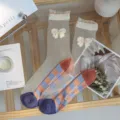 Elegant Japanese style glass silk socks featuring white bow accents and checkered cotton sole - One Size (35-39) / Bow / 1 Pair