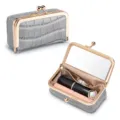 Tragbare graue Lippenstifttasche aus Krokodilleder und Schmuckaufbewahrungsbox mit Spiegel - Perlgrau (Krokodilmuster)