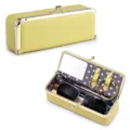 Portable yellow genuine leather sunglasses storage case with elegant gold clasp closure - Yellow