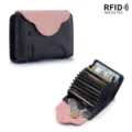 Porte-cartes RFID éléphant en cuir rose et noir avec design accordéon à plusieurs fentes - Noir