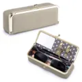 Portable pebbled leather kiss-lock storage case for sunglasses, jewelry and makeup - Elephant Gray