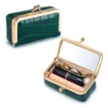Elegante grüne Krokodilleder-Lippenstift- und Schmuckschatulle mit goldenem Metallrahmen - Smaragdgrün (Krokodilmuster)