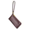 Vintage brown vegetable tanned leather long wallet with wristlet strap and zipper - Coffee
