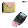 Porte-cartes éléphant mignon en cuir véritable avec protection RFID, vert et rose - Jaune