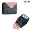 Porte-cartes mignon en cuir en forme d'éléphant gris et rose avec protection RFID - Vert Amande