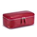 Premium red genuine leather travel cosmetic bag with durable silver double zippers - Ruby Red (Vegetable Tanned Leather)