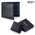 Schwarze Lederbrieftasche für Herren mit RFID-Schutz und Premium-Geschenkbox - Geschenkbox / Schwarz und Blau
