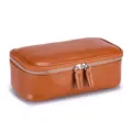 Premium large brown genuine leather cosmetic bag for travel storage and toiletries - Cognac (Vegetable Tanned Leather)