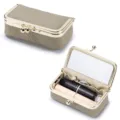 Eleganter beiger Lippenstiftkoffer und Schmuck-Organizer mit Spiegel und Verschluss. - Elefantengrau (Litschi-Maserung)