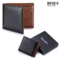 Echtleder-Herrenbrieftasche mit RFID-Schutz und Münzfach in einer hochwertigen Geschenkbox - Geschenkbox / Schwarz & Senfgelb