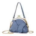 Porte-monnaie papillon en cuir bleu élégant avec une chaîne dorée pour les femmes. - Ensemble Pendentif Et Chaîne / Bleu Denim